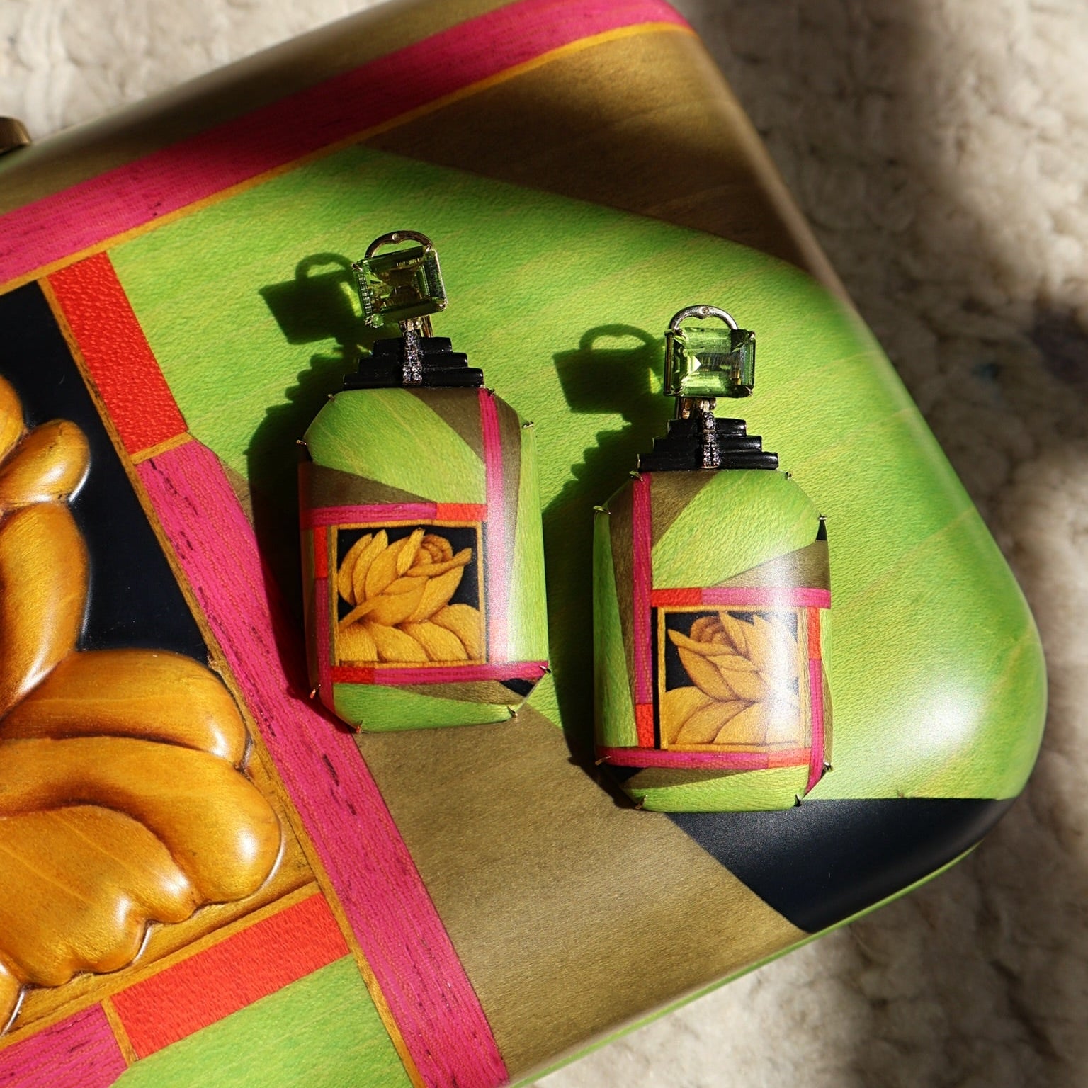 Shoji Garden Marquetry Earrings with Peridot Silvia Furmanovich tiny gods 