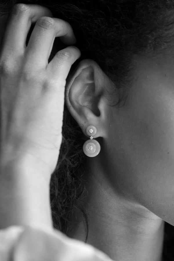 Small Signal Earrings in Nephrite Jade & Milky Aquamarine