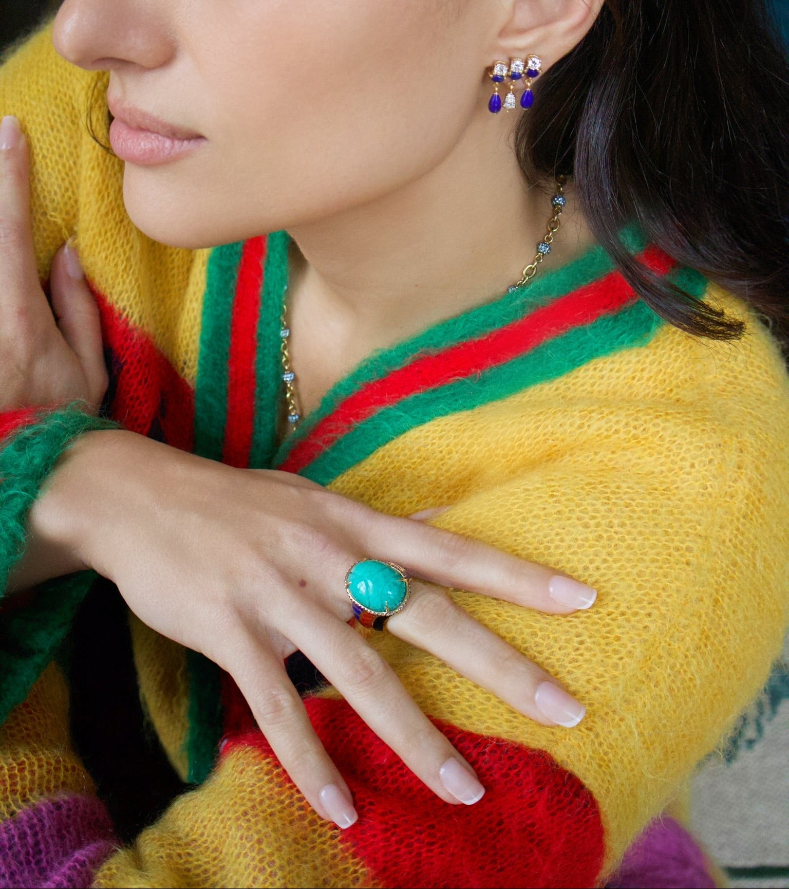 18k yellow gold hand painted red and blue enamel carved scarab Egypt ring by Silvia Furmanovich Tiny Gods 