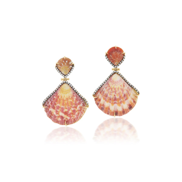 18k yellow gold shell earrings with diamonds by Silvia Furmanovich Tiny Gods