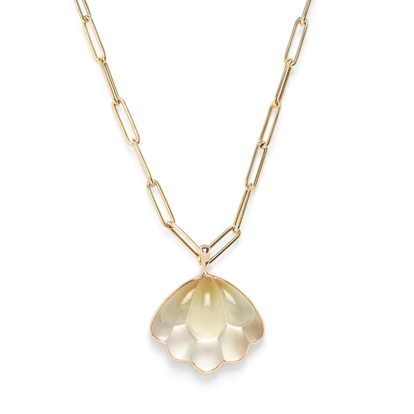 14k yellow gold hand carved citrine lotus pendant by Sophie Joanne at Tiny Gods