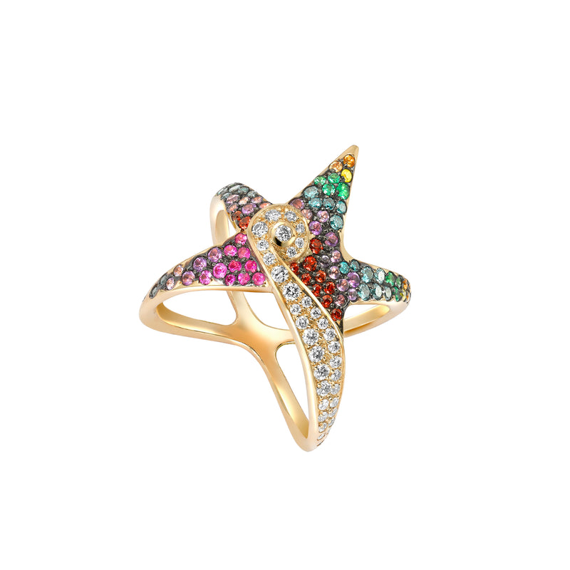 18k yellow gold Starfish Rainbow Pave Ring by Venyx World