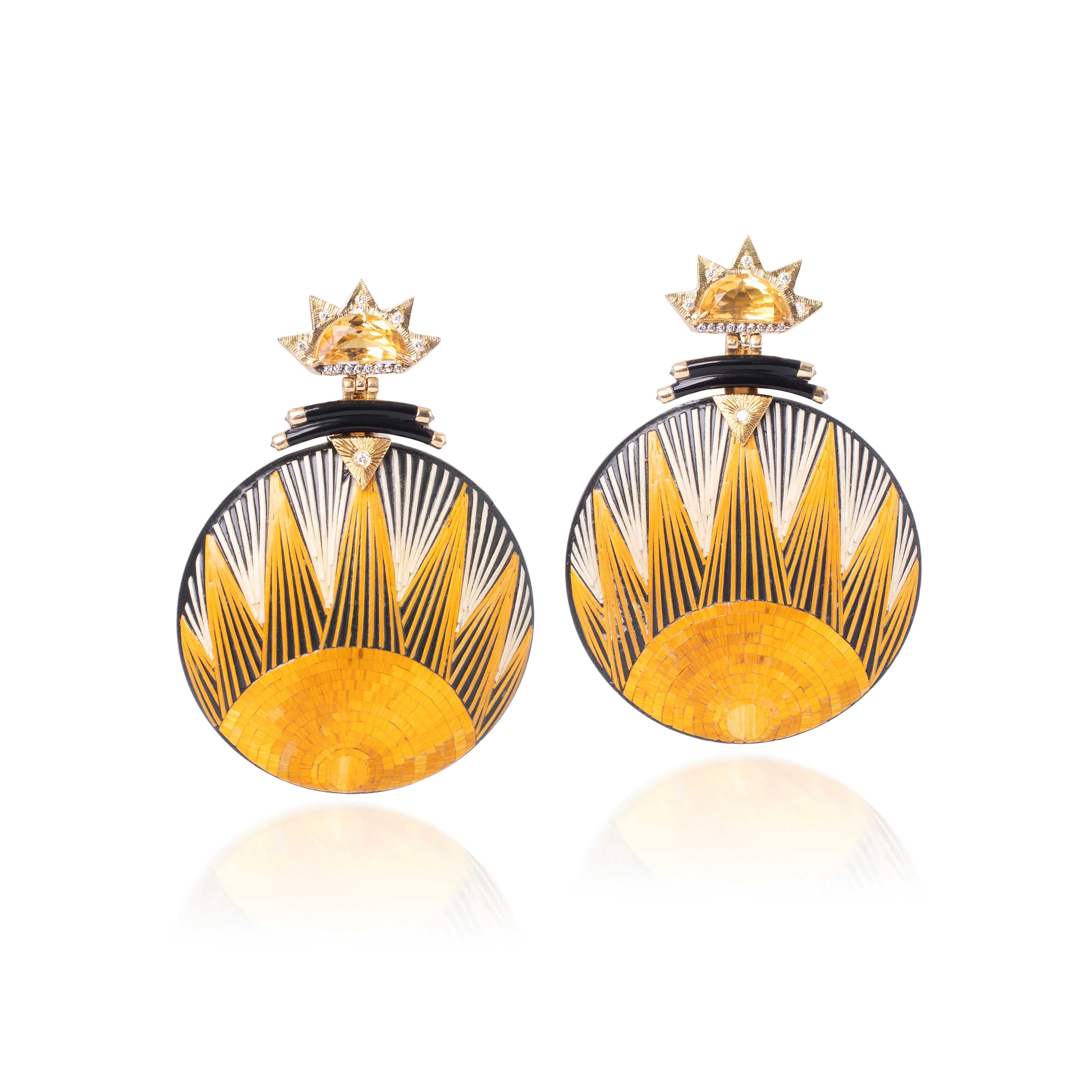 Straw Marquetry Sun Earrings with Citrines Silvia Furmanovich tiny gods 
