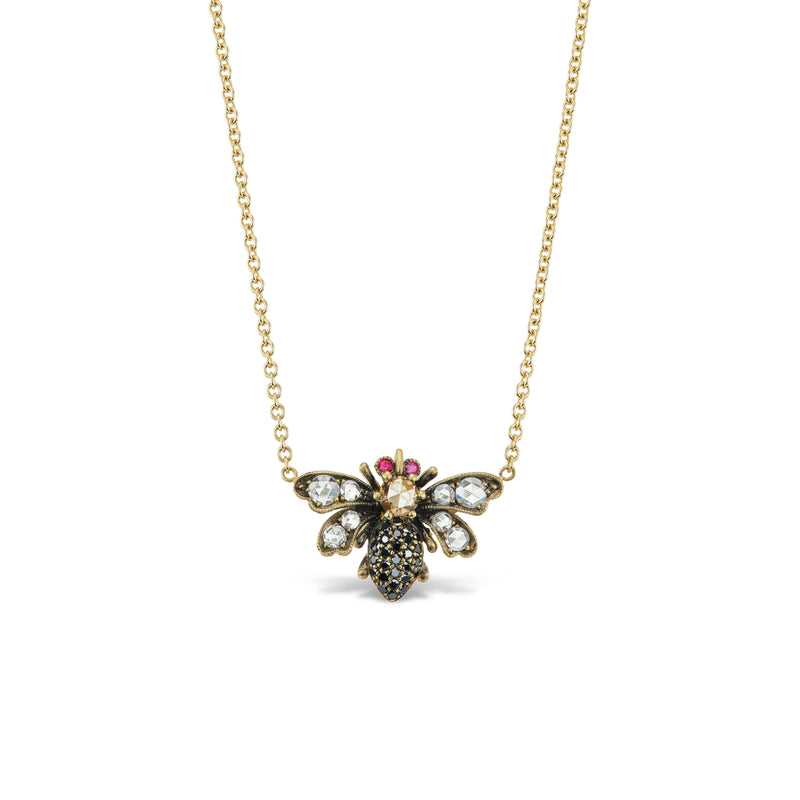 18kt yellow gold diamond and ruby bee bug pendant necklace tiny gods