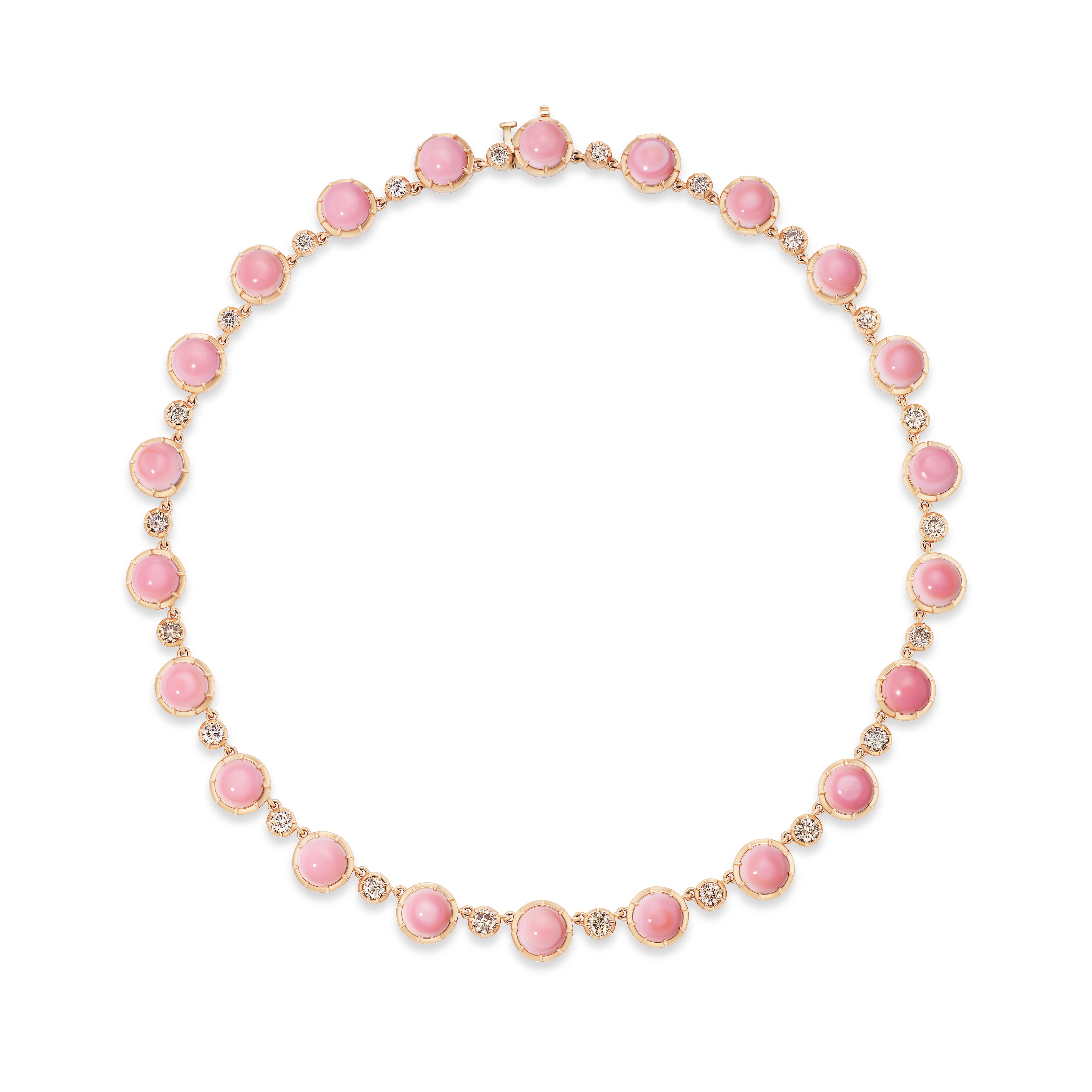 18k rose gold pink conch shell and champagne diamond riviera necklace by Sylva & Cie Tiny Gods 