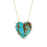 18K yellow gold Medium Turquoise Heart Pendant with Diamond Border with chain Tiny Gods