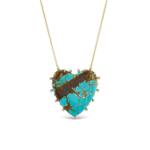18K yellow gold Small Turquoise Heart Pendant with Diamond Border with chain Tiny Gods