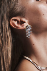 18k yellow and white gold diamond fringe earrings by Emily P. Wheeler Tiny Gods on model