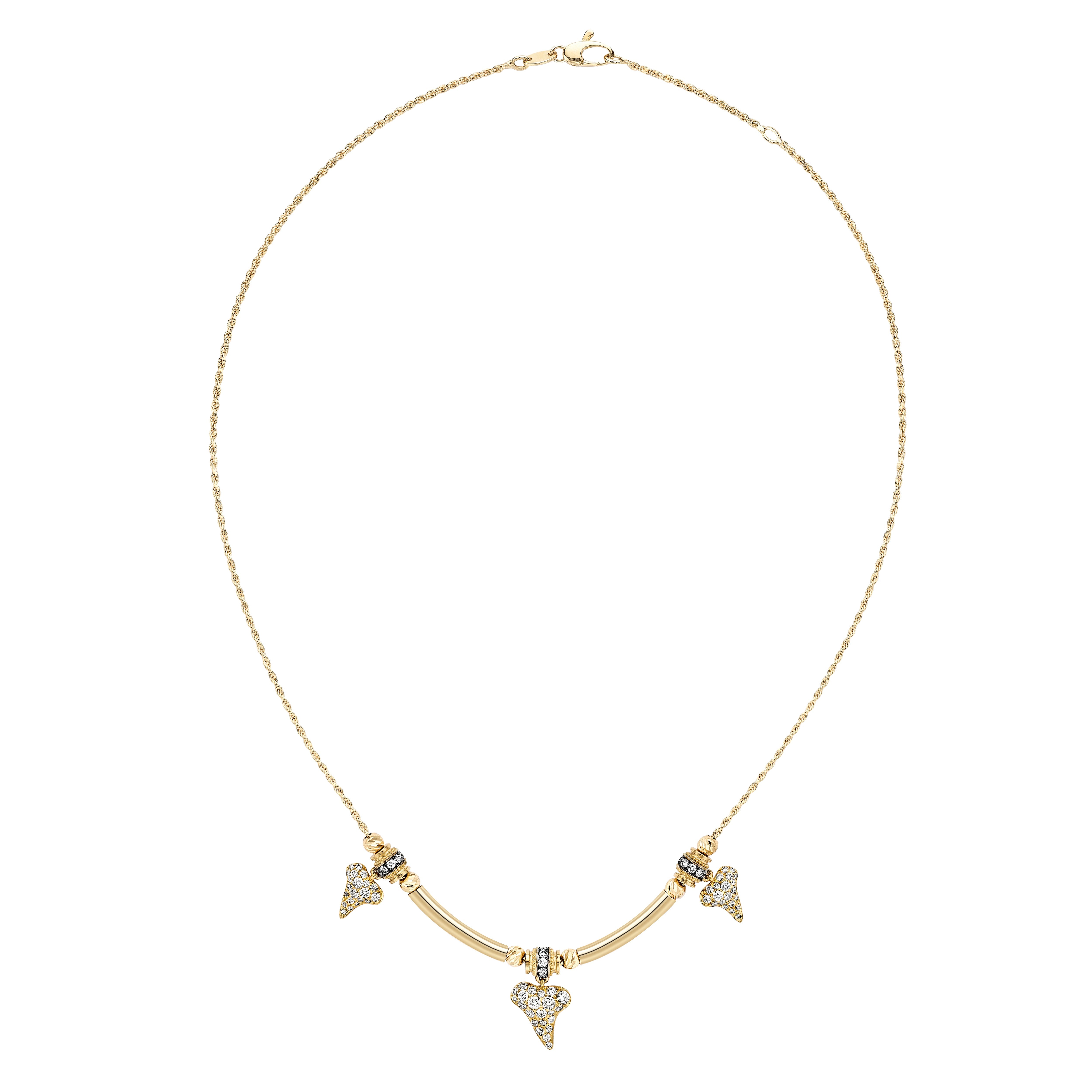 18k yellow gold sharkie diamond pave shark tooth pendant necklace by Venyx Tiny Gods 