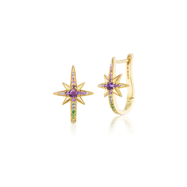 Rainbow North Star Earrings 18k yellow gold sapphire by Venyx Eugenie Niarchos at tIny Gods
