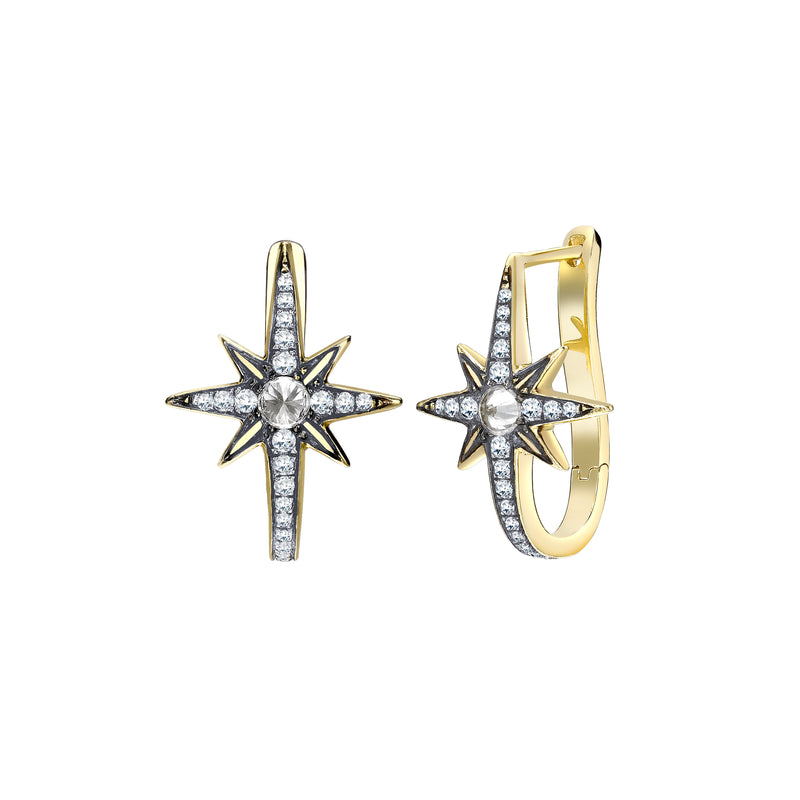 18k yellow gold diamond rhodium Venyx Star Earrings Starburst Tiny Gods Hoops