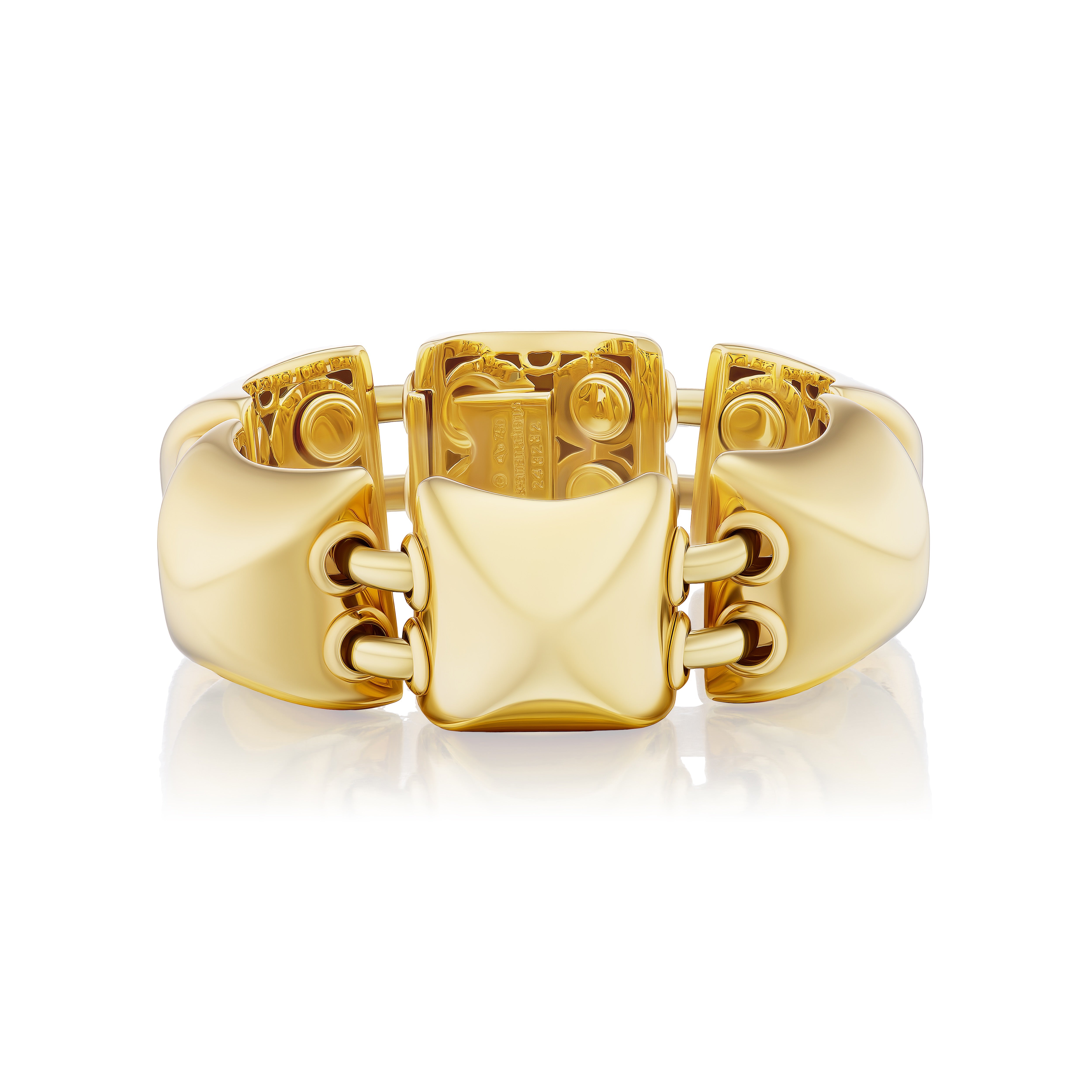 18k yellow gold vintage seaman schepps domed pyramid chunked linked laced bracelet Tiny Gods 