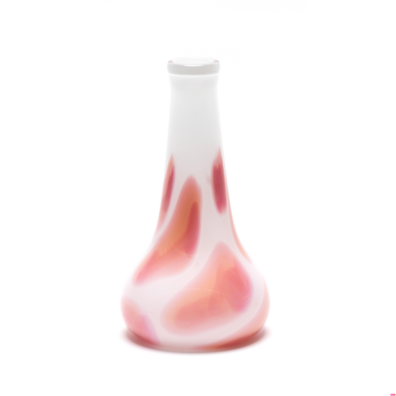White drop neck vase with pink and rose spots by Paul Arnold Tiny Gods