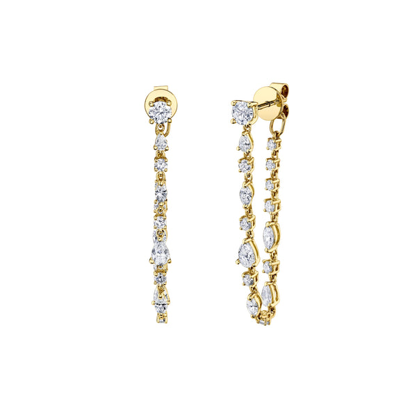 LONG MULTI SHAPED DIAMOND LOOP EARRINGS