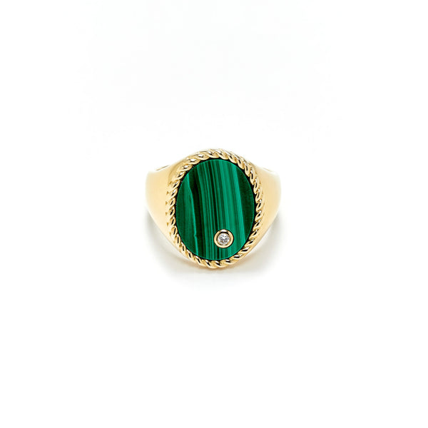 CHEVALIERE OVALE MALACHITE OJ signet ring tiny gods Yvonne Léon 