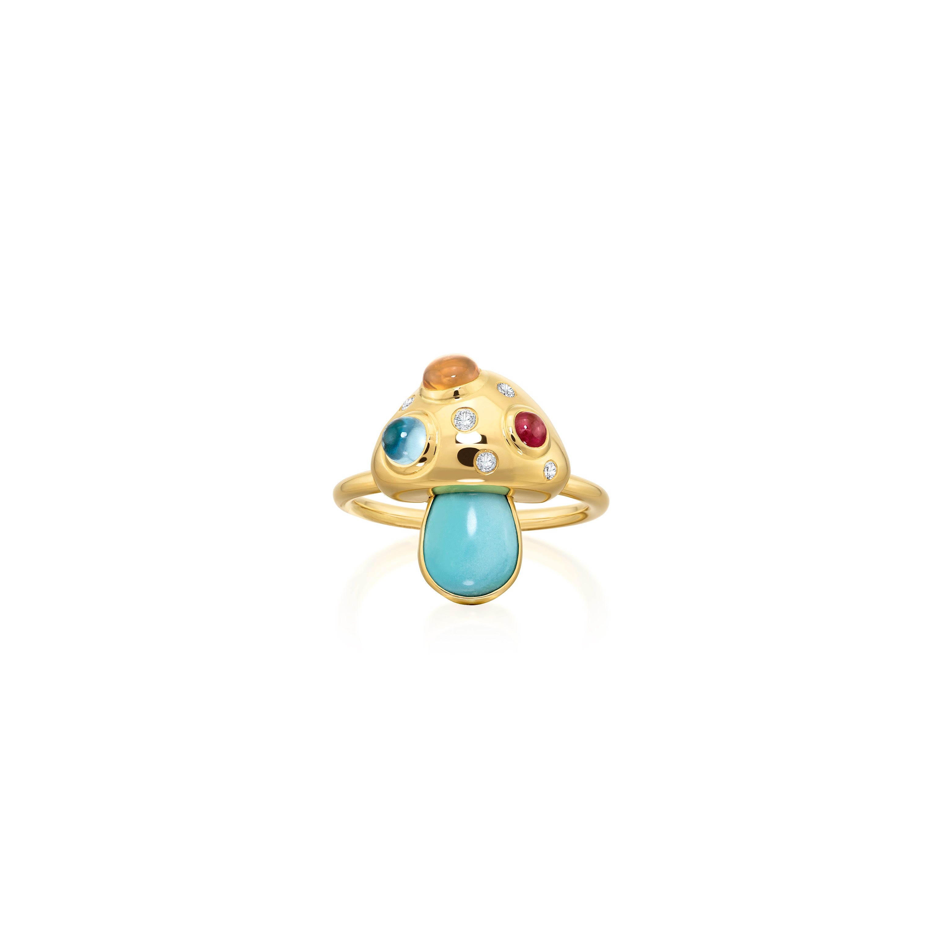 18k yellow gold turquoise mushroom ring by Sauer Tiny Gods