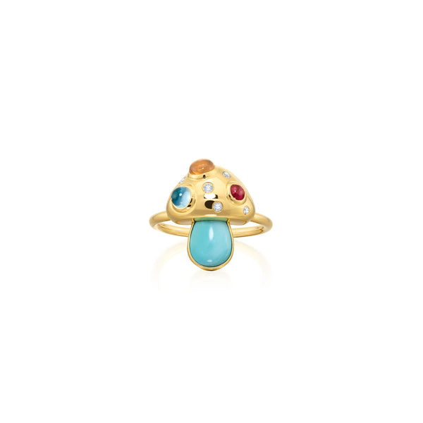 18k yellow gold turquoise mushroom ring by Sauer Tiny Gods
