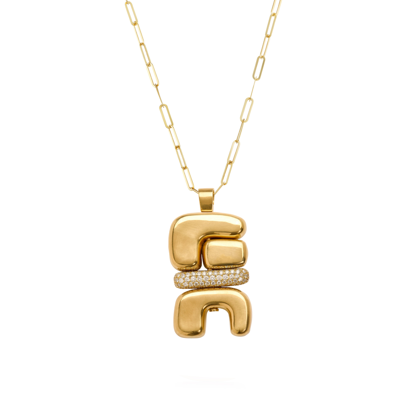 18k yellow gold diamond air totem pendant on paperclip chain by Joelle Kharrat Tiny Gods