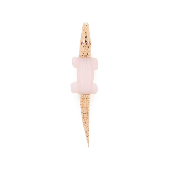 18k gold and pink opal alligator bite earring pendant by Bibi Van Der Velden Tiny Gods