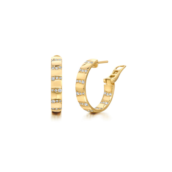 18k yellow gold Alma Dos Rios diamond hoop earrings by Graziela Tiny Gods