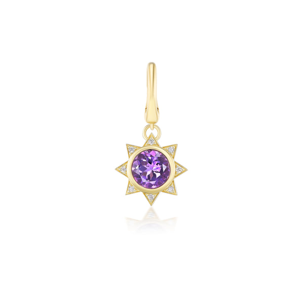 18k yellow gold diamond and amethyst supernova sunburst star charm pendant by Harwell Godfrey Tiny Gods