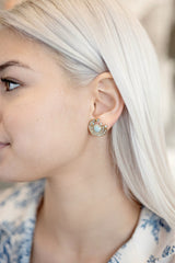 18k yellow gold and diamond Aquamarine Chakra Round Earrings by Anaya on Tiny Gods Model