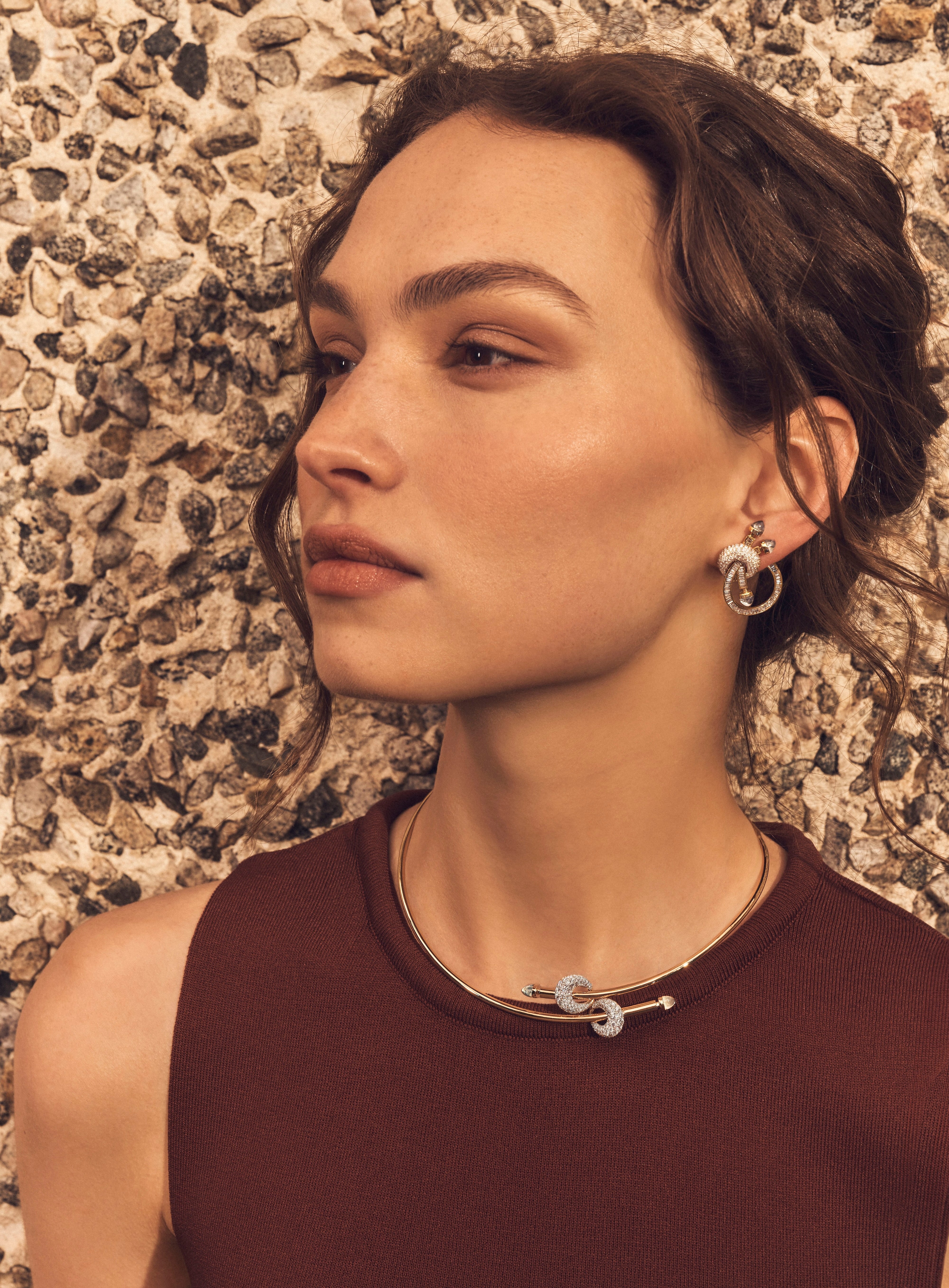 Chakra Forward Facing Hoop Earrings with Baguette Diamonds