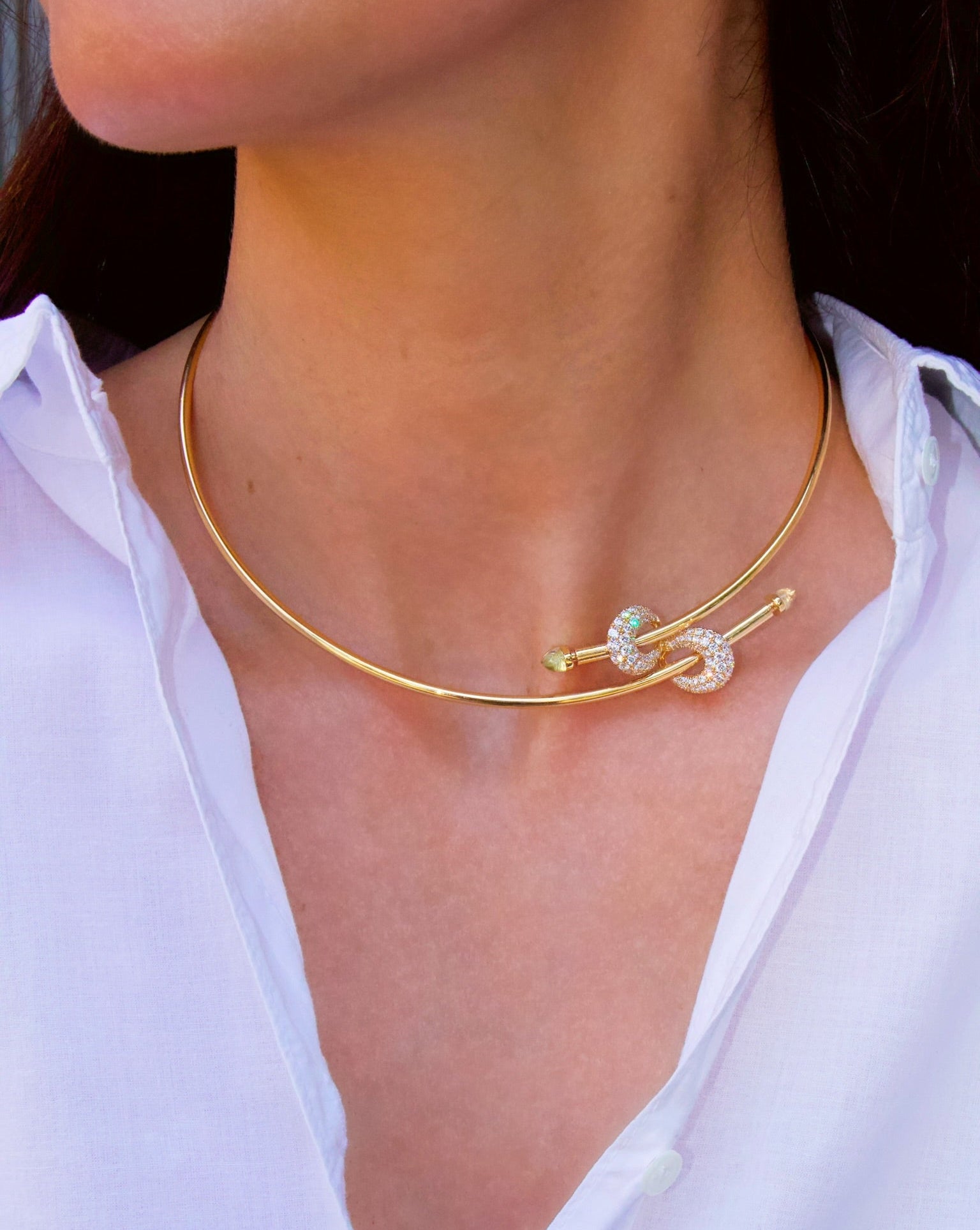 18k yellow gold icon chakra diamond loop collar choker necklace by Ananya Tiny Gods 