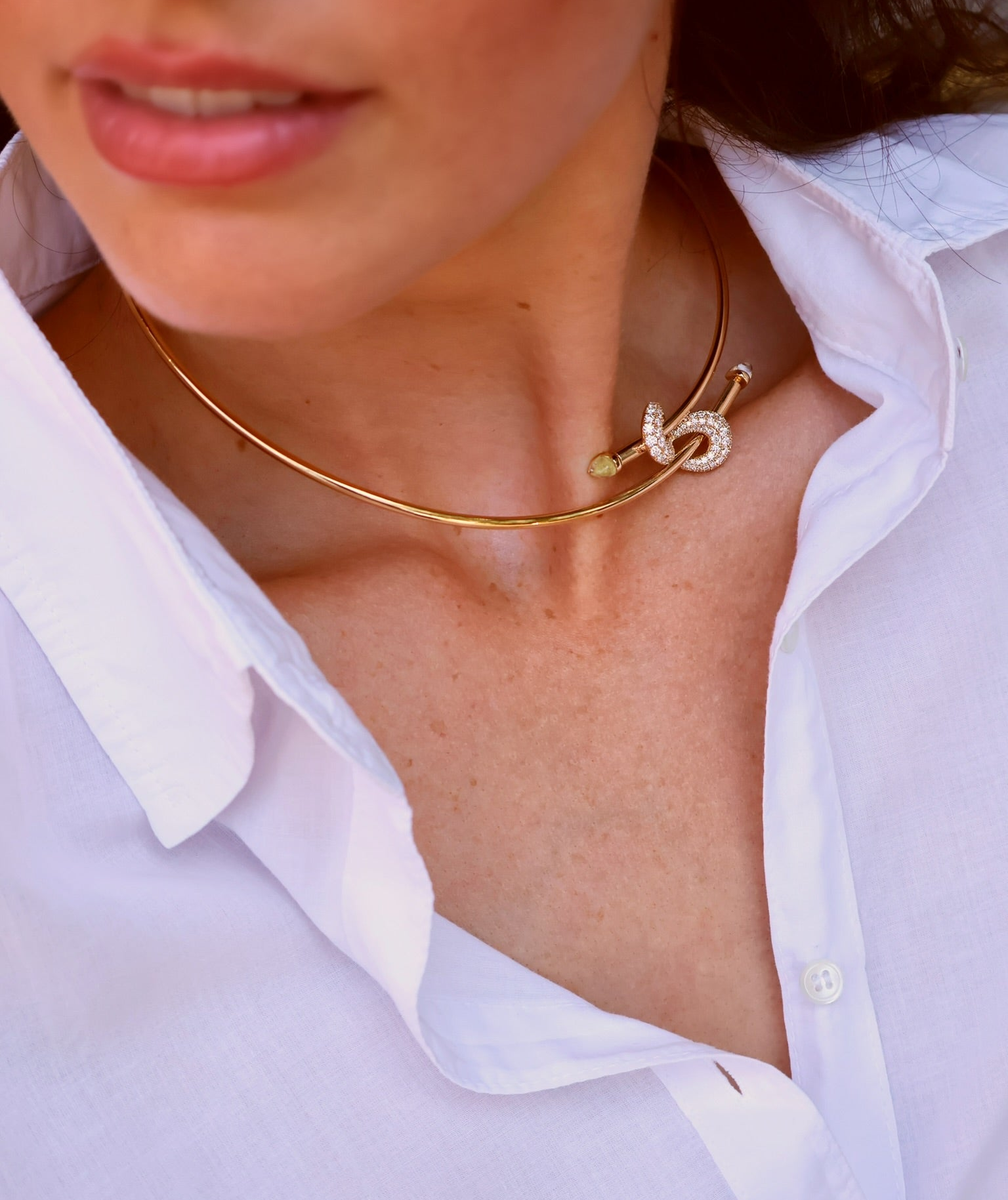 18k yellow gold icon chakra diamond loop collar choker necklace by Ananya Tiny Gods 