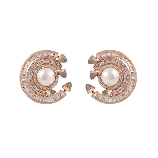 18k rose gold pearl and diamond chakra round earrings by Ananya Tiny Gods