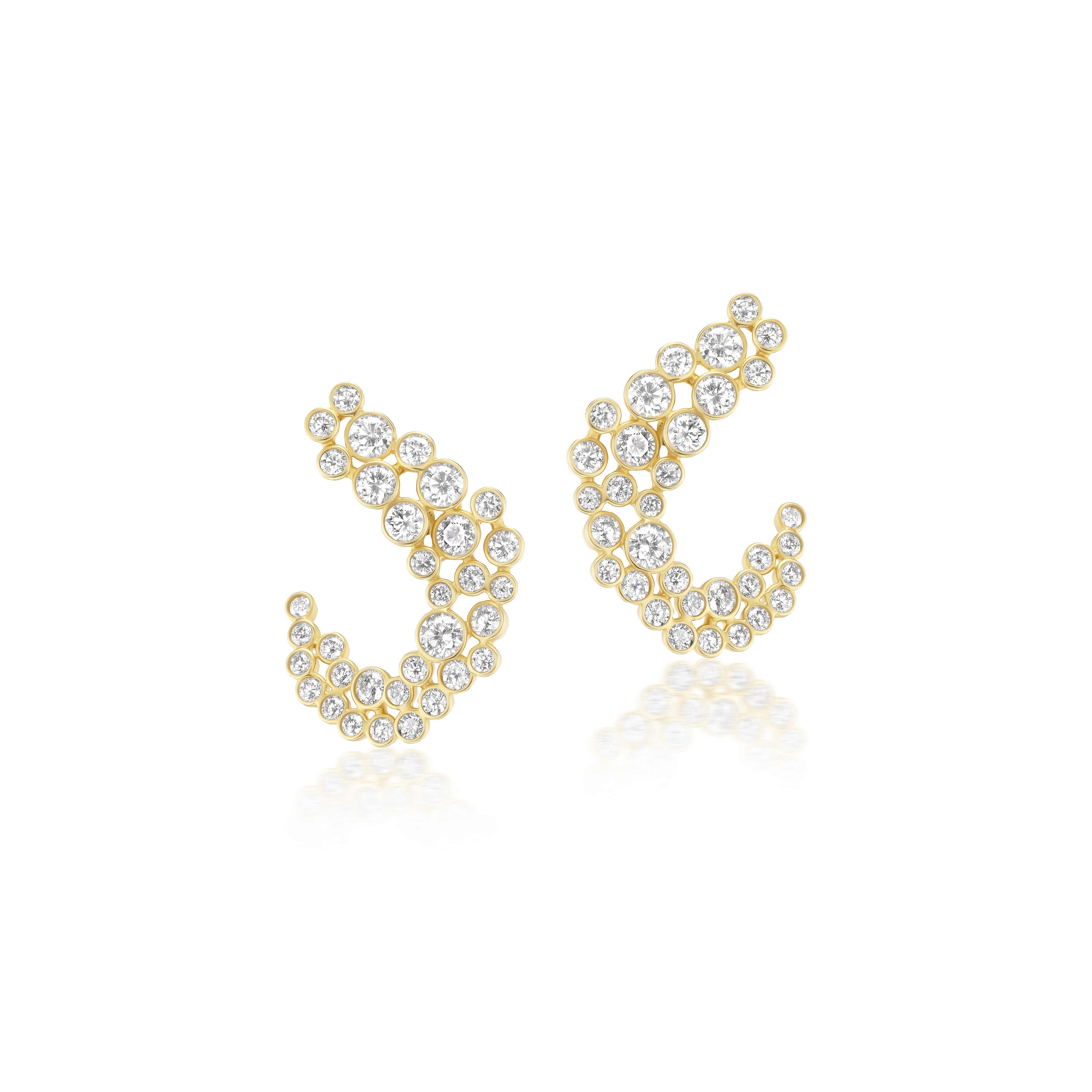 18k yellow gold diamond bezel set scatter huggies by Ananya Tiny Gods 