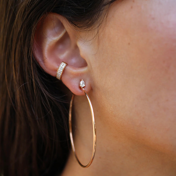 Large Plain Hoops w/ Pear Diamond Studs