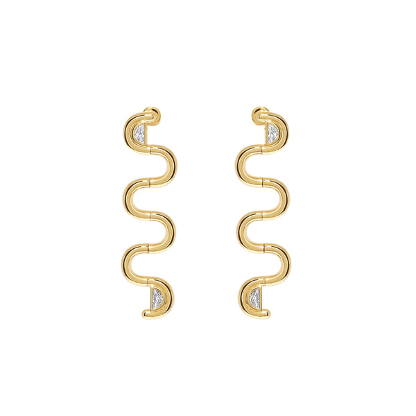 18k yellow gold half moon diamond arcane Odessa squiggle drop earrings by State property Tiny Gods