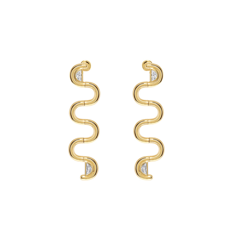 18k yellow gold half moon diamond arcane Odessa squiggle drop earrings by State property Tiny Gods