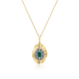 22k yellow gold and silver emerald oval hammered diamond locket pendant necklace by Arman Sarkisyan Tiny Gods