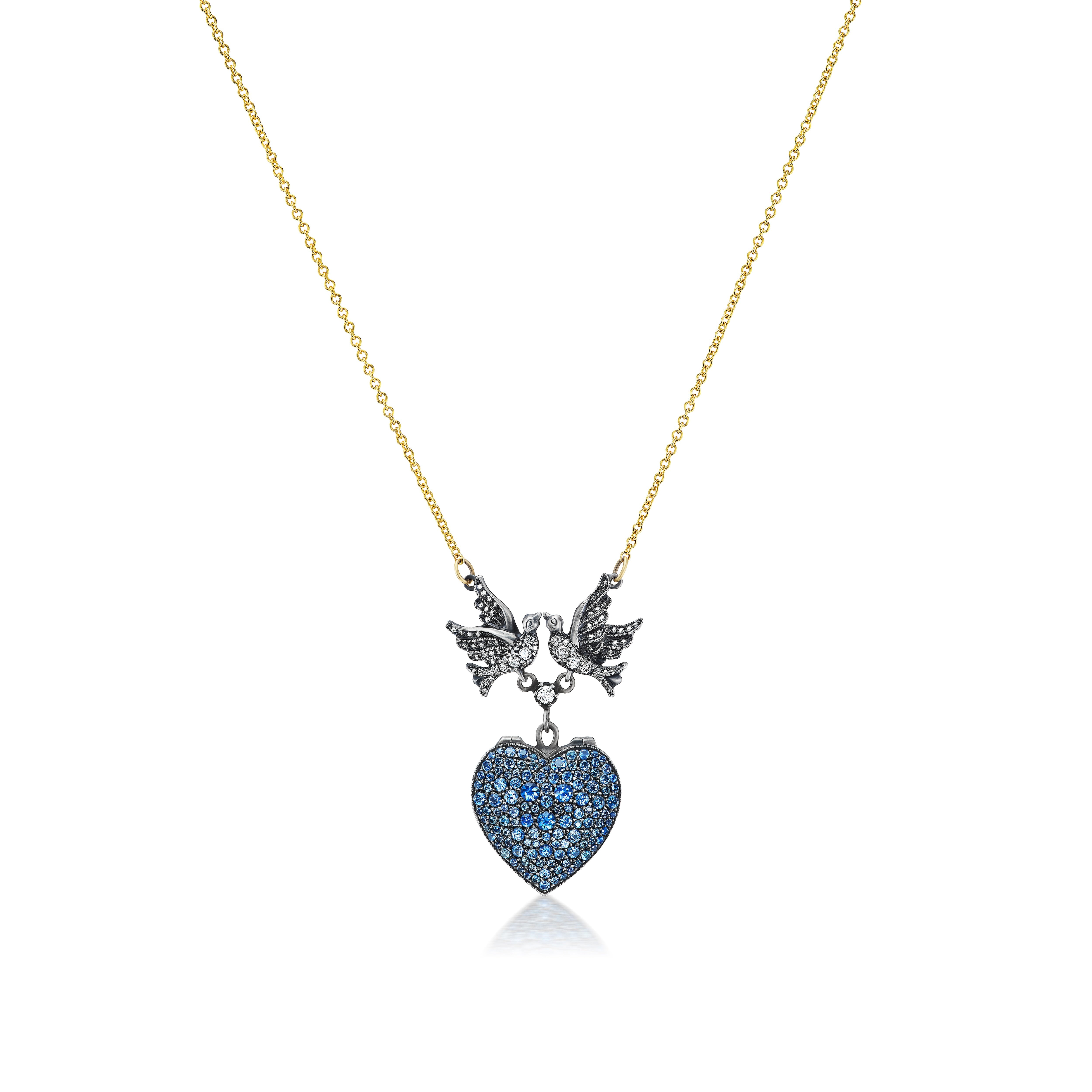 arman Sarkisyan blue sapphire bird heart locket tiny gods longer chain