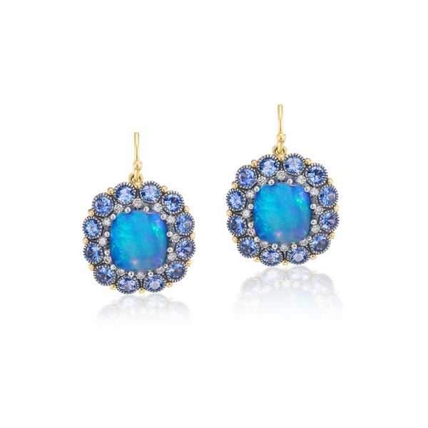 22KY Opal & Sapphire Earrings