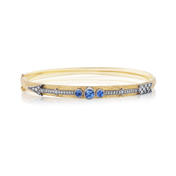 18k yellow gold and silver blue sapphire diamond arrow bracelet by Arman Sarkisyan Tiny Gods