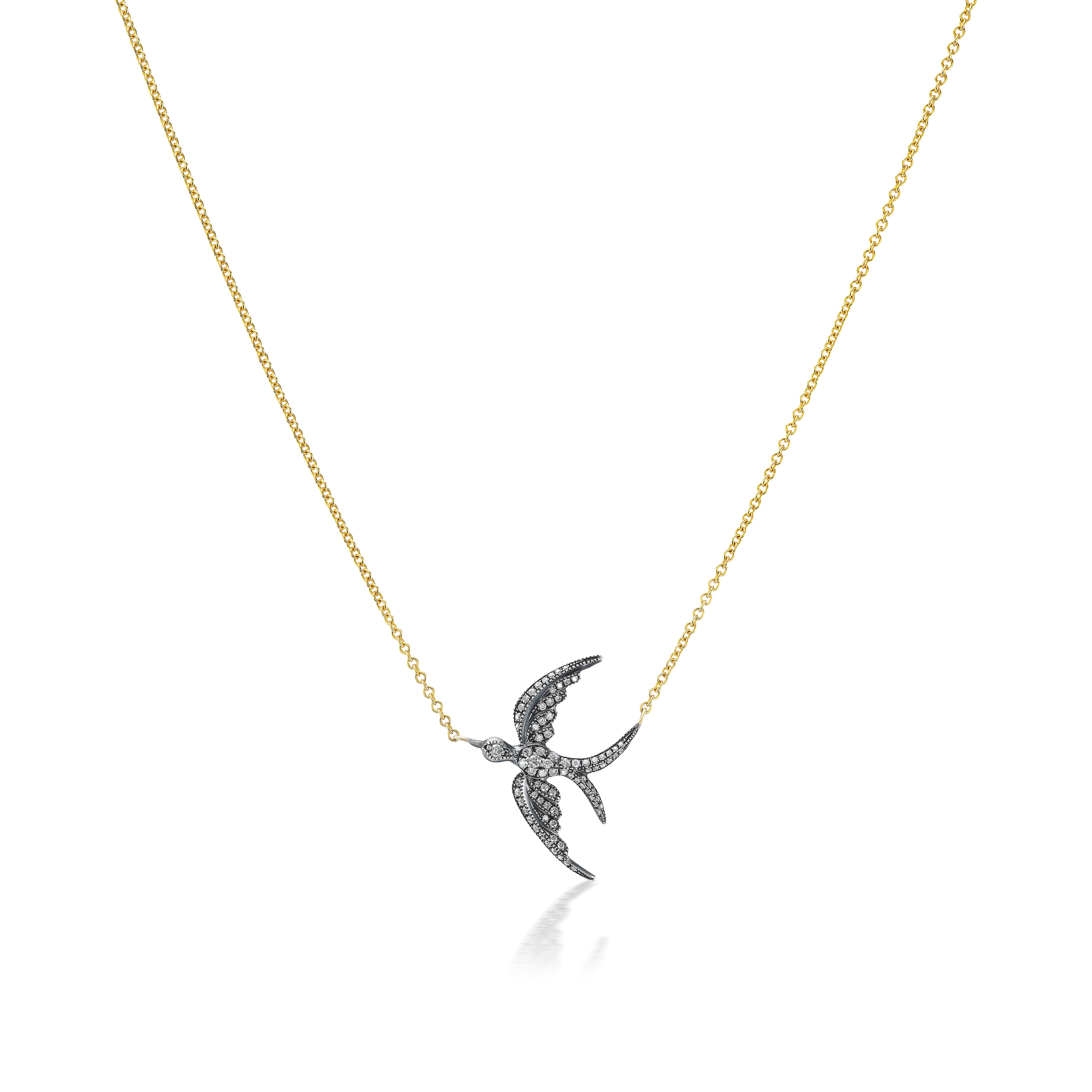 arman Sarkisyan sparrow bird diamond pendant necklace rhodium tiny gods longer chain