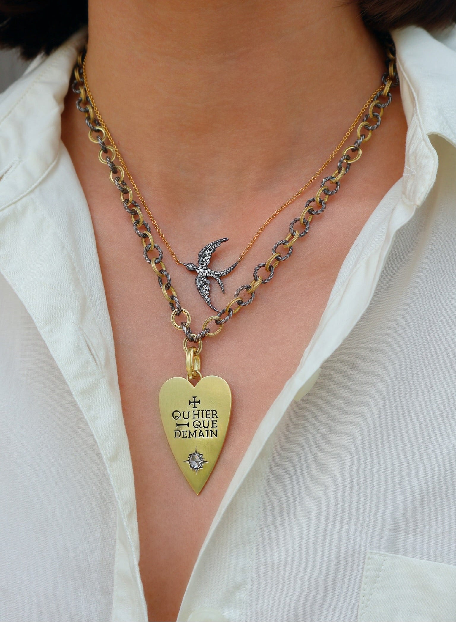 arman Sarkisyan sparrow bird diamond pendant necklace rhodium tiny gods 