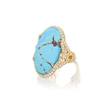 18k yellow gold and lavender turquoise oval statement ring with diamond border by Arunashi tiny gods