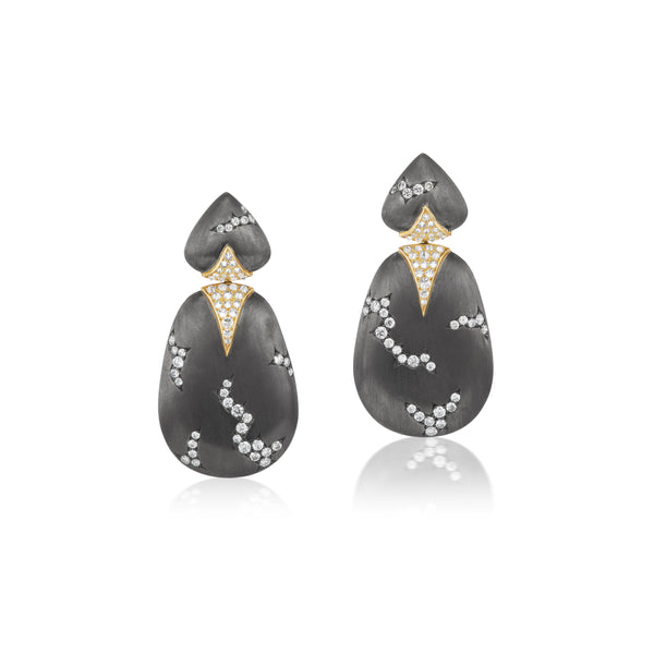 18k yellow gold blackened rhodium diamond Crevice Diamond Earrings by Arunashi at Tiny Gods