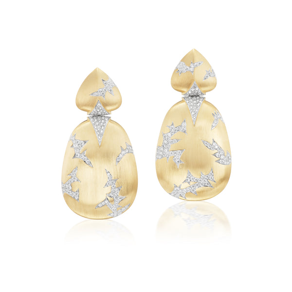 18k yellow gold lightening strikes diamond earrings by Arunashi Tiny gods