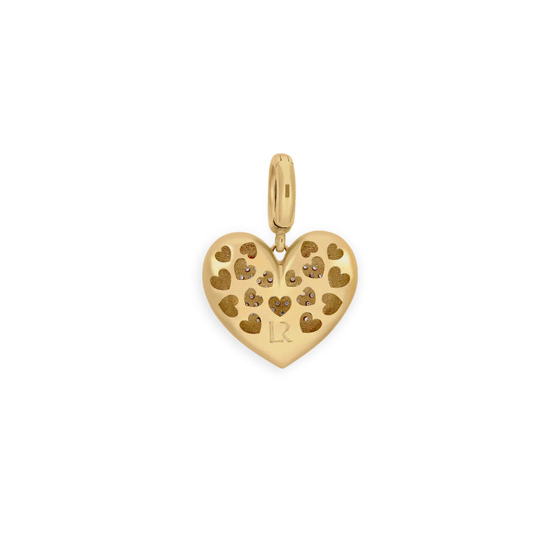 14k yellow gold diamond pave puff heart charm pendant by Lauren Rubinski Tiny Gods