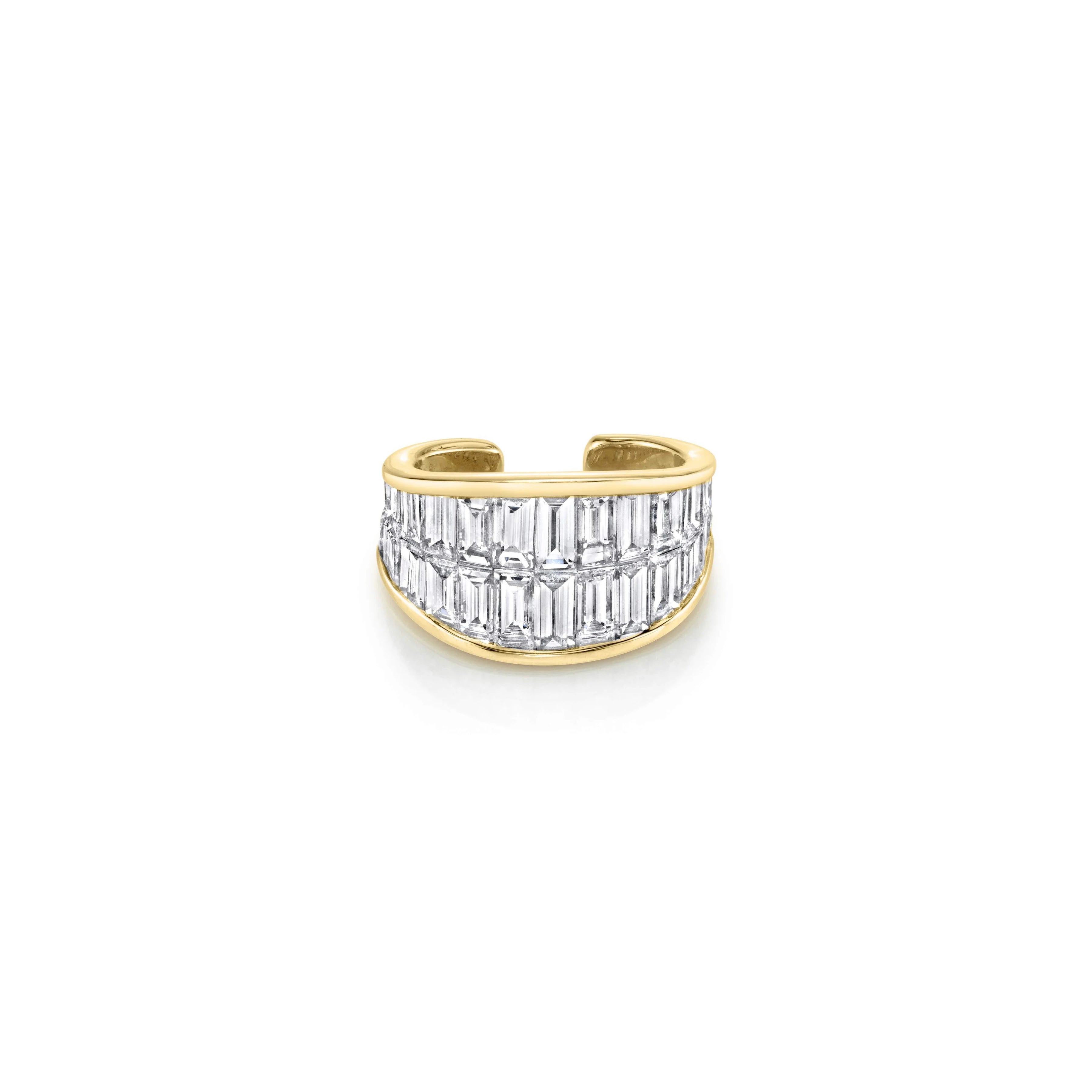 18k yellow gold baguette diamond earcuff by Anita Ko Tiny Gods