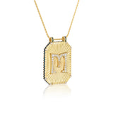 Big Letter "M" initial scapular pendant by Marie Lichtenberg diamonds yellow gold with blue enamel at Tiny Gods