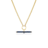 14k yellow gold blue sapphire and black rhodium t bar pendant by Lucy Delius Tiny Gods