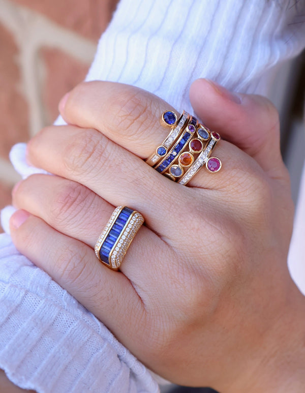 19k yellow gold blue sapphire and diamond empress ring by Rainbow K Tiny Gods