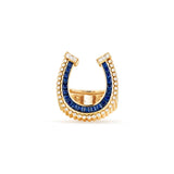 18k yellow gold blue sapphire and diamond horseshoe ring by MARIE LICHTENBERG Tiny Gods