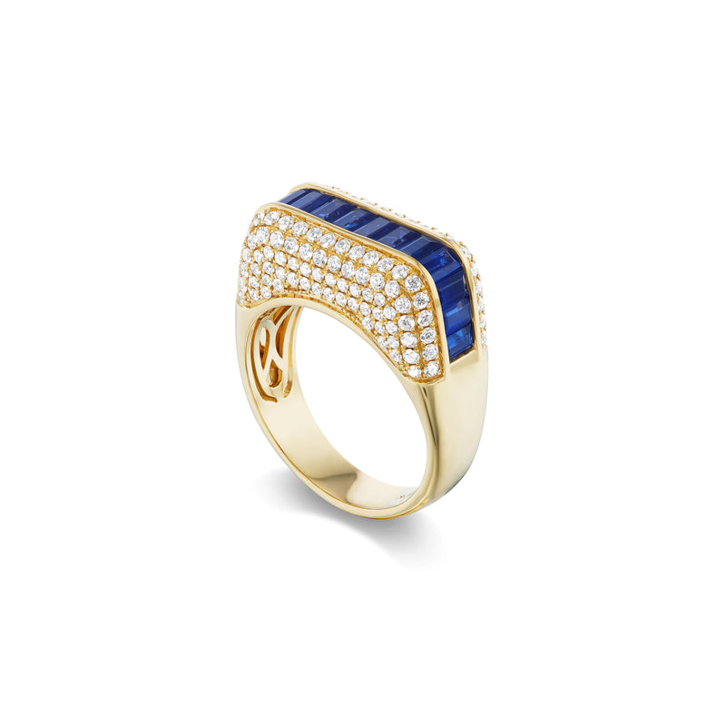 18k yellow gold blue sapphire and diamond empress ring by Rainbow K Tiny Gods